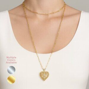 "Zahari" 14K Heart Locket with Paperclip Chain